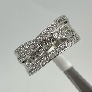 Beautiful Trendy Wide Band Micro Paved Round Cut Diamond CZ Silver Plated Ring